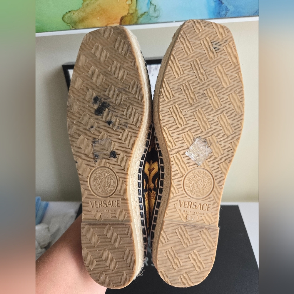 Versace St. Barocco Heritage Nappa Black and Gold Espadrilles Women's Size 9 - Picture 8 of 10